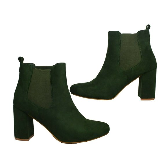 Womens 9 Faux Suede Ankle Boots Chunky Block Heel - Picture 4 of 10